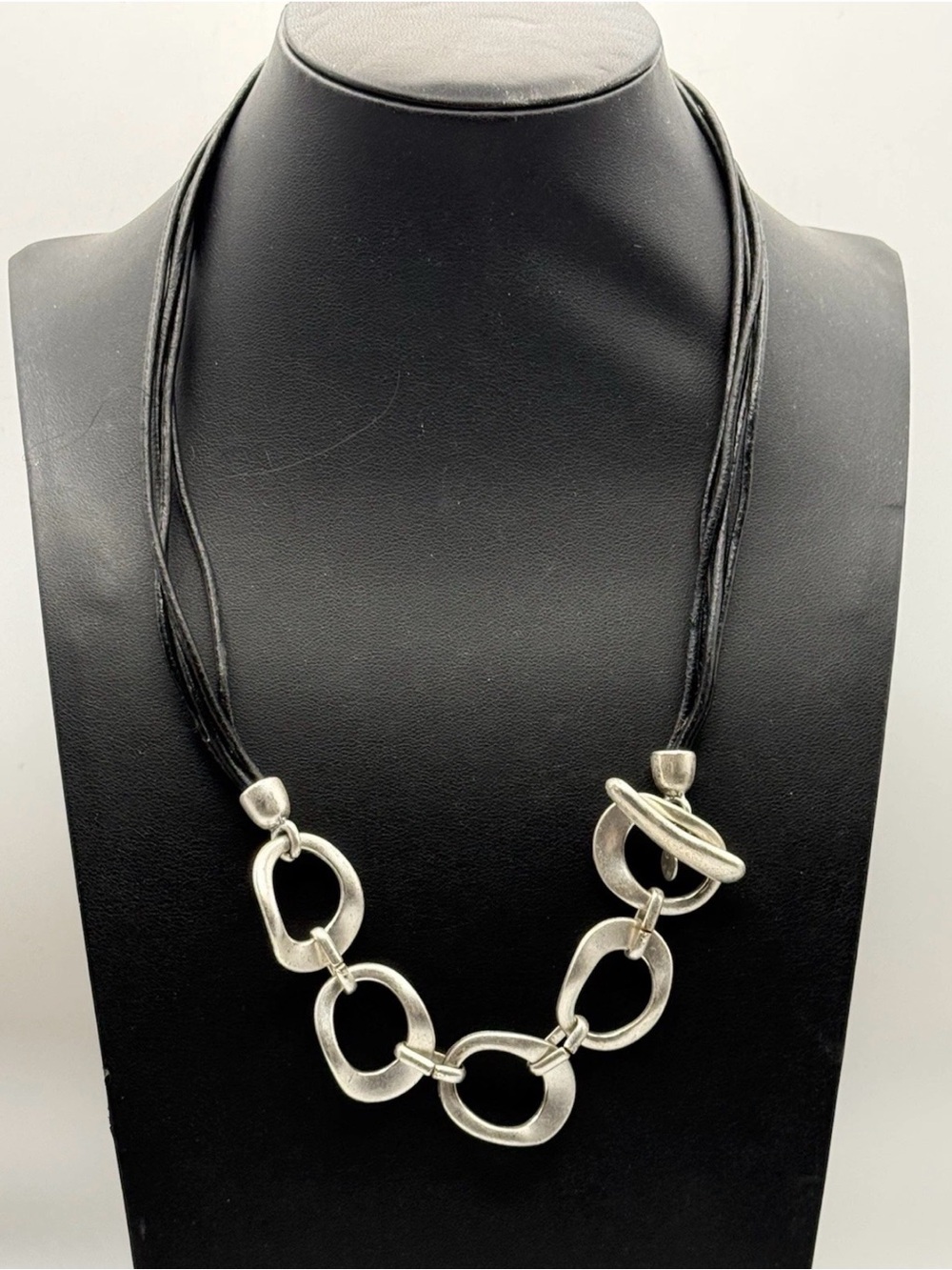 Premier Designs Silver-Tone Link Necklace with Black Multi-Strand Cord